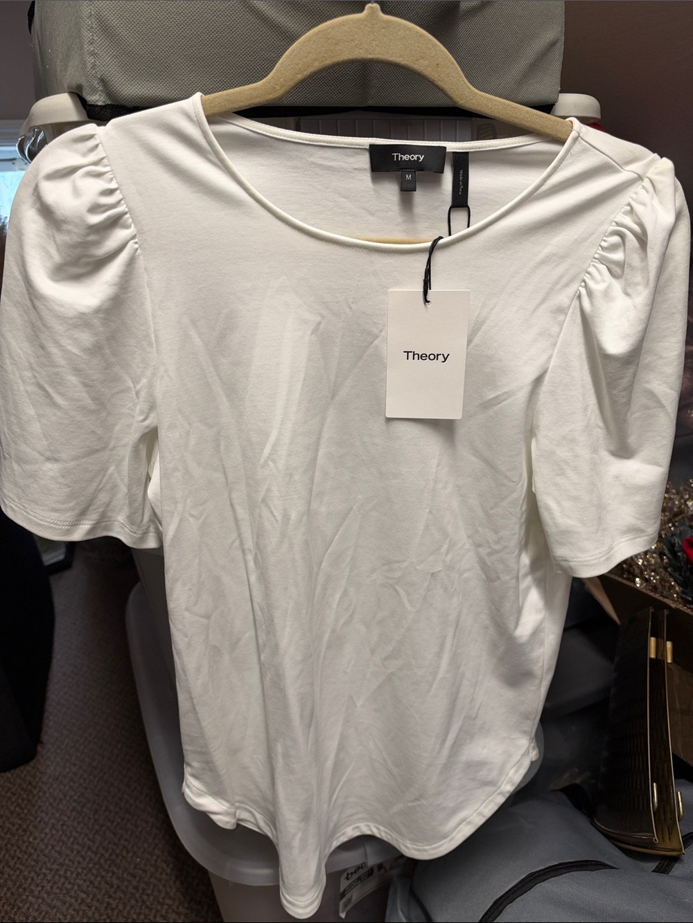 Theory White Puff Sleeve Tee